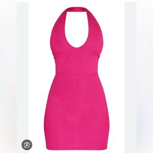 PrettyLittleThing Hot Pink Halter Mini Dress
